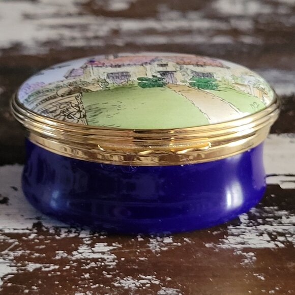 Vtg Halcyon Days English Enamel Box Sulgrave Manor Scene Handcrafted In England - Picture 4 of 9